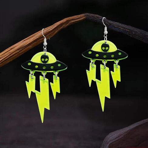 KVANU Acrylic UFO Aliens Lightning Earrings Cosmos Weird Novelty Fun Earrings Alien Earrings Glitter Space Earrings Cute Dangle Earrings for Women Girls, Multiple Colors in Saudi Arabia