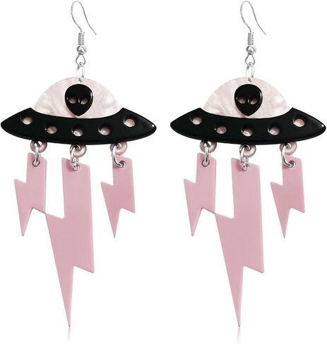 KVANU Acrylic UFO Aliens Lightning Earrings Cosmos Weird Novelty Fun Earrings Alien Earrings Glitter Space Earrings Cute Dangle Earrings for Women Girls, Multiple Colors in Saudi Arabia