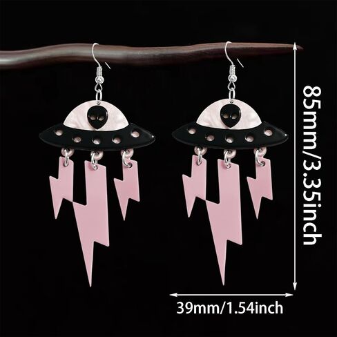 KVANU Acrylic UFO Aliens Lightning Earrings Cosmos Weird Novelty Fun Earrings Alien Earrings Glitter Space Earrings Cute Dangle Earrings for Women Girls, Multiple Colors in Saudi Arabia