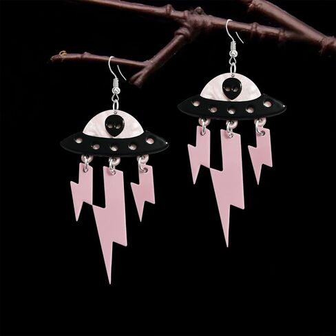 KVANU Acrylic UFO Aliens Lightning Earrings Cosmos Weird Novelty Fun Earrings Alien Earrings Glitter Space Earrings Cute Dangle Earrings for Women Girls, Multiple Colors in Saudi Arabia