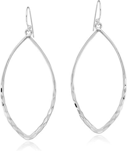 Hammered Oval Leaves .925 Sterling Silver Dangle Earrings in Kuwait
