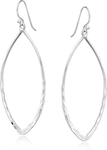 Hammered Oval Leaves .925 Sterling Silver Dangle Earrings in Kuwait