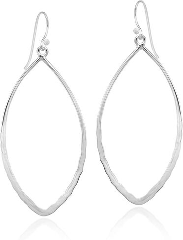 Hammered Oval Leaves .925 Sterling Silver Dangle Earrings in Kuwait