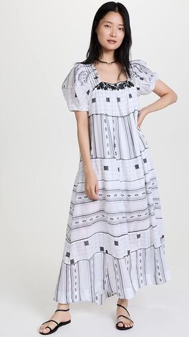 Free People Jamie Embroidered Maxi Black/White LG (Women's 12-14) in Saudi Arabia