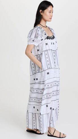 Free People Jamie Embroidered Maxi Black/White LG (Women's 12-14) in Saudi Arabia