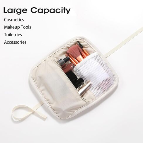 حقيبة مكياج قطنية من ليتل جريب لاند، حقيبة مستحضرات تجميل للسفر مكونة من 3 قطع، حقيبة فرش مكياج قطنية مطرزة بنجوم لطيفة للنساء والفتيات - بيج، كبيرة ومتوسطة وصغيرة in Kuwait