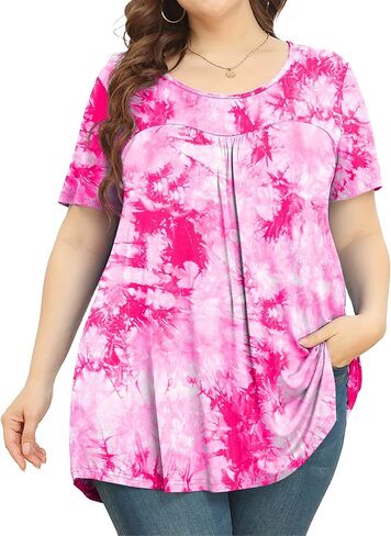 JUEYUN المرأة حجم كبير سترة علوية قصيرة الأكمام عادية تي شيرت مطوي فضفاض البلوزات in Kuwait