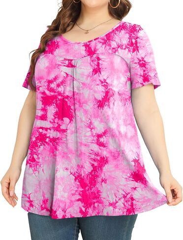 JUEYUN المرأة حجم كبير سترة علوية قصيرة الأكمام عادية تي شيرت مطوي فضفاض البلوزات in Kuwait