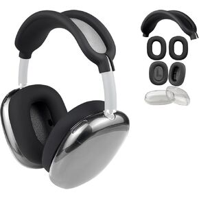 طقم بديل لـ AirPods Max، وسادات أذن من القماش الشبكي + غطاء عصابة رأس + واقي حافظة من مادة TPU + غطاء وسائد أذن من السيليكون، ملحق مقاوم للعرق، مضاد للخدش، وسائد بإسفنج أكثر نعومة (أسود)