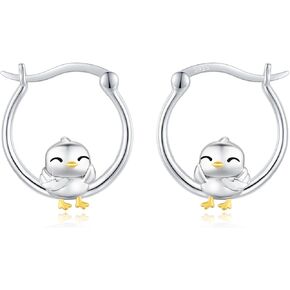 TRISHULA Penguin Earrings Graduation Gift 925 Sterling Silver Penguin Hoop Earrings Ocean Animal Earrings Penguin Jewelry Gifts for Mothers Day Gift for Women
