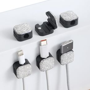 Sparkly Diamond Cord Organizer Holder, 6 Pack Magnetic Desk Cable Clips Management, Hide Phone Charging Cable Keeper, Strong Adhesive Wire Charger Holder for Nightstand, Kitchen Appliances (AB)
