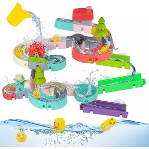 62 PCS Toddler Bath Toys, Bath Toys for Kids, Fun Duck Slide Bath Toy, DIY Baby Shower Bath Tub Toys, Bathtub Toys Gifts for Kids Ages 4-8, Mold Free Bath Toys for Toddlers