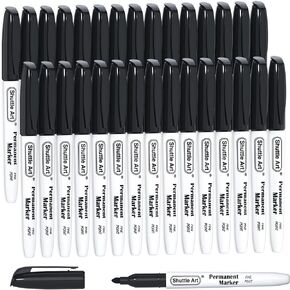 Shuttle Art Permanent Markers, 50 Pack Black Permanent Marker set,Fine Point, Works on Plastic,Wood,Stone,Metal and Glass for Doodling, Marking