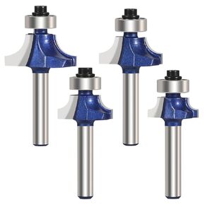 4PCS Roundover Router Bit Set, 1/4'' Shank Carbide Corner Round Over Bits, Woodworking Milling Cutter Tool for Rounding Edge Forming (1/8'', 3/16'', 1/4'', 5/16'' Radius)