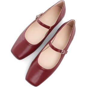 TN TANGNEST Leather Flats for Women Comfortable Square Toe Slip On Flats Soft Work Flats Retro Mary Jane Flats Wine red 42(9.5) 2