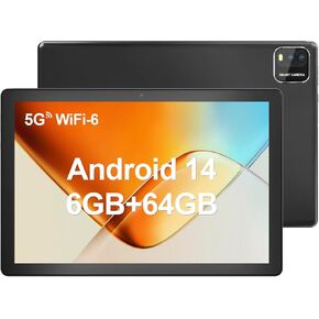 BAKEN Android 14 Tablet, 10.1 inch Tablets, 6(3+3)GB RAM + 64GB ROM Storage Tablet Computer, 1280*800 IPS HD Touchscreen, 2MP+8MP Dual Camera, 6000mAh Large Battery, 5G WIFI 6, Bluetooth, GMS (Black) in Kuwait