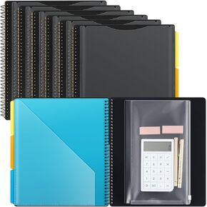 Yeaqee 6 Pack 10 Pocket Folder Organizer Spiral Project Organizer with 5 Dividers 1/5 Cut Tabs Dividers Pocket Organizer, Writable Tabs, Plastic Folders with Pockets for School Office