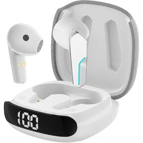 MyJoy Fashion Wireless Earbuds, Noise-Reducing Earbuds for Music, Podcasts, and Movies, IPX5 Sweatproof-Rated Headphones, Bluetooth Earbuds, Dual Microphone, 6.5-Hour Playtime, White