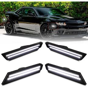 LED Side Marker Lights Front Rear Bumper Marker Lamps for 2010-2015 Chevy Camaro White, Smoked Lens Fender Reflectors 4PCS