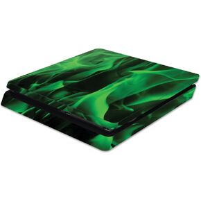 MightySkins Skin Compatible with Sony PS4 Slim Console - Green Flames | Protective, Durable, and Unique Vinyl Decal wrap Cover | Easy to Apply, Remove, and Change Styles | Made in The USA