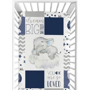 HawSkgFub Pink Sleeping Elephant Flower Fitted Standard Crib Sheet for Baby Girl, Dream Big Little One Patchwork Toddler Mattress Cover, Soft Stretchy Nursery Bed Sheets Decor Kids Gift 52" x 28"