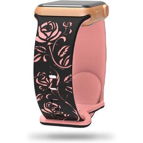 Floral Engraved Band Compatible with Apple Watch Bands 38mm 40mm 41mm 44mm 45mm 42mm 49mm Women, Cute Two Tone Flower Soft Silicone Sport Strap for iWatch Series 9 8 7 6 5 4 3 2 1 SE Ultra 2