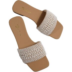 Verdusa Women's Pearls Slide Sandals Open Toe Slip On Summer Sandals
