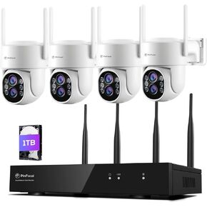 Wireless Security Camera System, 4pc 2K PTZ Outdoor Security Camera, 360° View, AI Detection, Color Night Vision, 16CH Pro NVR, WIFI6 2.4G & 5G, 1TB HDD Local Recording, No Subscription