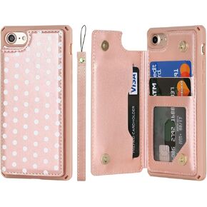 Cavor for iPhone 6/6s/7/8/SE 2022/SE 2020 Case Wallet with Card Holder[4 Card Slots] [with Lanyard] PU Leather Flip Shockproof Cover for iPhone 6/6s/7/8/SE 2022/SE 2020 - Black