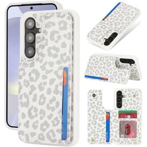 iCoverCase Compatible with Samsung Galaxy S24 Ultra Case with Card Holder, S24 Ultra Wallet Case for Women Men [RFID Blocking] PU Leather Protective Phone Case for S24 Ultra 5G (Gray Leopard)