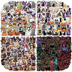 200 Halloween Stickers, Halloween Themed Pumpkin Witch Black Cat Skull and Horror Neon Stickers for Water Bottle Laptop Scrapbook