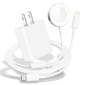 لشاحن ساعة Apple [معتمد من MFi] - سلك كابل شاحن ساعة iPhone سريع 2 في 1 USB C لسلسلة ساعات Apple SE/9/8/7/6/5/4/3/2/1 وiPhone 14/13/12 /AirPods - شاحن حائط USB C سريع بقدرة 20 وات