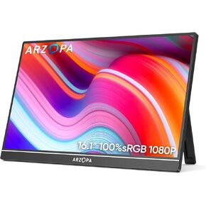 ARZOPA 17.3" Portable Monitor, 1080P FHD 100% sRGB IPS Laptop Monitor with Built-in Kickstand HDMI USB C External Screen for PC Mac Phone Xbox Switch PS5 -A1M