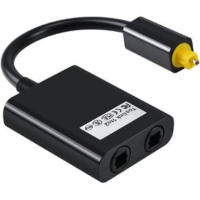 JIUWU Digital Toslink Optical Splitter Cable Adapter Fiber Audio Cable Cord Converter 1 to 2 Black