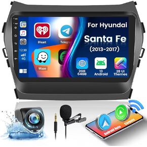 Fuluku【2+64G Android 13 Radio】 for Hyundai Santa Fe 2013-2017 Car Stereo with Wireless Carplay Android Auto Mirror Link, 9’Touchscreen Radio WiFi/GPS/FM/RDS/Bluetooth/SWC/Waterproof Night Backup Cam