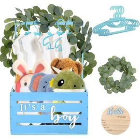 Wooden Baby Shower Crate Closet, It's a Girl Baby Gift Basket with Handle and Clothes Hanger Baby Storage Crate Hamper, Baby Shower Party Decor Newborn Baby Gifts Basket for Pregnancy New Parent ﻿