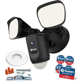 Swann Floodlight Security Camera w/Dimmable Motion Lighting, 2 Way Talk, Wi-Fi Surveillance 1080p HD, Indoor/Outdoor Color Night Vision, True Detect Heat Sensing, Alexa/Google, Black, SWWHD-FLOCAMB