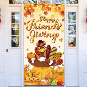 Friendsgiving Door Cover,thanksgiving Decorations Door Backdrop Funny Turkey Door Cover for Friendsgiving Party Decorations Thanksgiving Door Banner Supplies