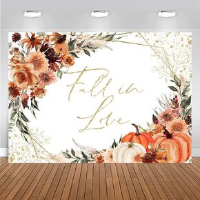 Mocsicka Fall in Love Bridal Shower Backdrop Boho Autumn Leaves Pumpkin Briddal Shower Party Decorations Terracotta Fall Wedding Photography Background (White, 7x5ft(82''x60''))