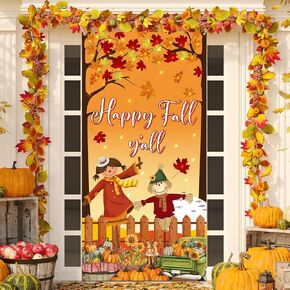Fall Y'all Backdrop Happy Fall Y'all Decorations,Large Polyester Scarecrow Fall Leaves Fall Backdrops Banner for Photography Thanksgiving Decorations Fall Party Supplies