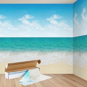 4.5x33 Ft Ocean and Beach Wall Backdrop Decorations,Roll of Plastic Seaside Photography Background,Natural Coastline Scenery Setters Wallpaper Summer Holiday Birthday Party Studio Photo Shoot Props
