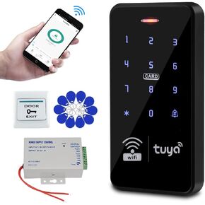 Wifi Tuya Door Access Control System Kit IP68 Waterproof RFID Keyboard 125KHz 13.56MHz Smart Phone APP Unlock + Power Supply +10pcs Keyfobs (without Lock)