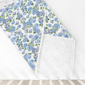 Blue Hydrangea Floral Minky Baby Blanket for Girl Boy with Dotted Backing Double Layer Watercolor Flowers Painting Soft Swaddle Receiving Blanket Wild Floral Newborn Toddler Nursery Bed Throw 30x40