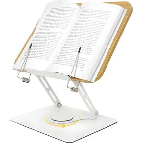 حامل كتب للقراءة، حامل كتب قابل للتعديل بقاعدة دوارة 360 درجة، حامل عرض كتب محمول لكتب الطبخ والأجهزة اللوحية ومواد الدراسة