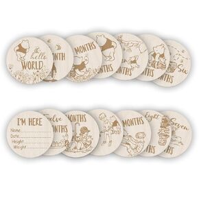 Baby Bear Age Milestone Sign, Baby Monthly Cards/Discs for Memory Keepsake Photo Taken 7 Pcs Double Sided