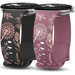 Minyee 2 Pack Floral Engraved Bands Compatible with Google Pixel Watch 3 41mm/Pixel Watch 2/Pixel Watch Band Women, Two-Tone Flower Cute Soft Silicone Sport Fancy Strap for Pixel Watch 2/Pixel Watch