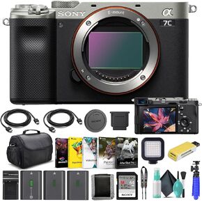 Sony Alpha a7C Mirrorless Digital Camera Body Only, Silver ILCE7C/S, 64GB Memory Card, 2 x NP-FZ-100 Battery, Corel Photo Software, Case, External Charger, Card Reader, LED Light, and More