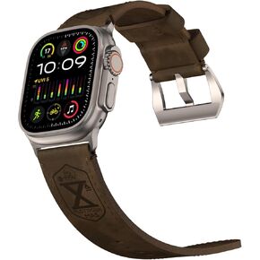 Vintage Leather Band Compatible with Apple Watch Ultra 2 / Ultra Band 49mm 46mm 45mm 44mm, 26mm Wide Crazy Horse Leather Strap for Men iWatch Series 10 9 8 7 6 5 4