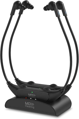 QuietTV Wireless Headphones for TV from MDHearing, Comfortable TV Headset, Plug & Play, Rechargeable, Perfect for Seniors, Assists Hearing, Includes Charging Base and Two Headphone Sets in Saudi Arabia