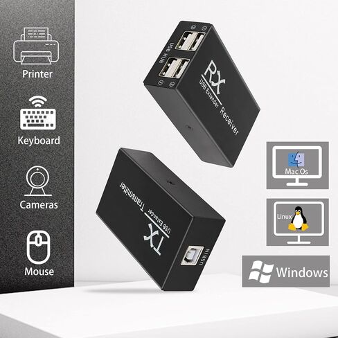 GINTOOYUN 196ft USB 2.0 Extender Adapter,USB Extender with 4 USB 2.0 Hub Over Cat5e/6 to 60m,Use CAT6 Cable Can Make Low Speed USB Devices Transmit Extend Up to 200m,Support Windows,Mac OS X,Linux,etc in Saudi Arabia